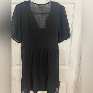 Stradivarius Black Sheer Dress with Polka Dots